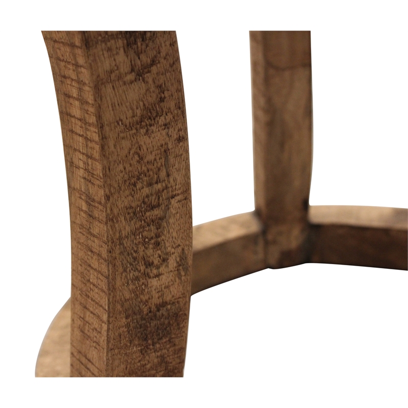 Koda Solid Wood Round Accent Stool With Circle Base in Natural Brown Finish