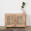 Waverly 2 Door Solid Wood Accent Cabinet with Hand-Carved Doors in Natural