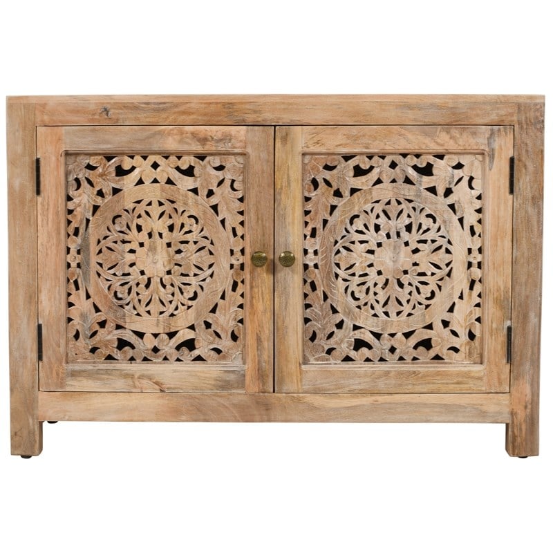 Waverly 2 Door Solid Wood Accent Cabinet with Hand-Carved