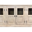 Tropez 8-Door Solid Wood Sideboard With Glass Panels in Distressed White Finish
