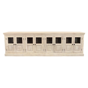 Tropez 8-Door Solid Wood Sideboard With Glass Panels in Distressed White Finish