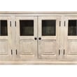 Tropez 6-Door Solid Wood Sideboard With Glass Panel in Distressed White Finish