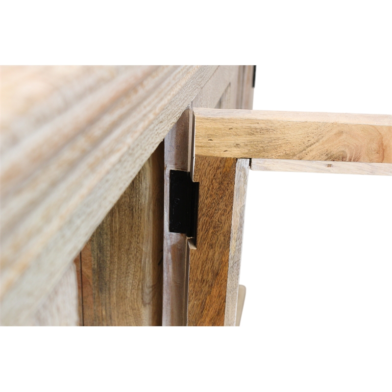 Tropez 6-Door Solid Wood Sideboard With Glass Panel in Distressed White Finish