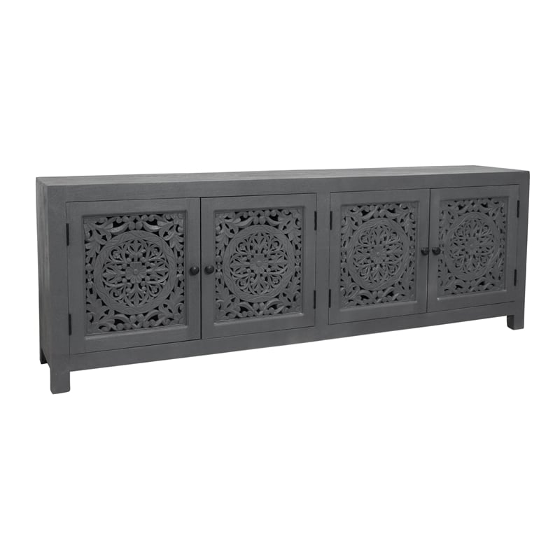 Waverly Solid Wood Media Cabinet with 4 Doors and Gray Finish