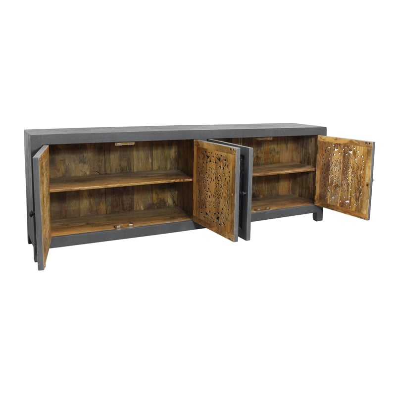 Waverly Solid Wood Media Cabinet with 4 Doors and Gray Finish