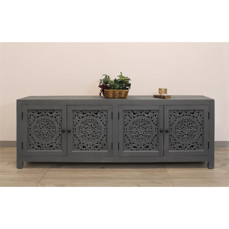 Waverly Solid Wood Media Cabinet with 4 Doors and Gray Finish