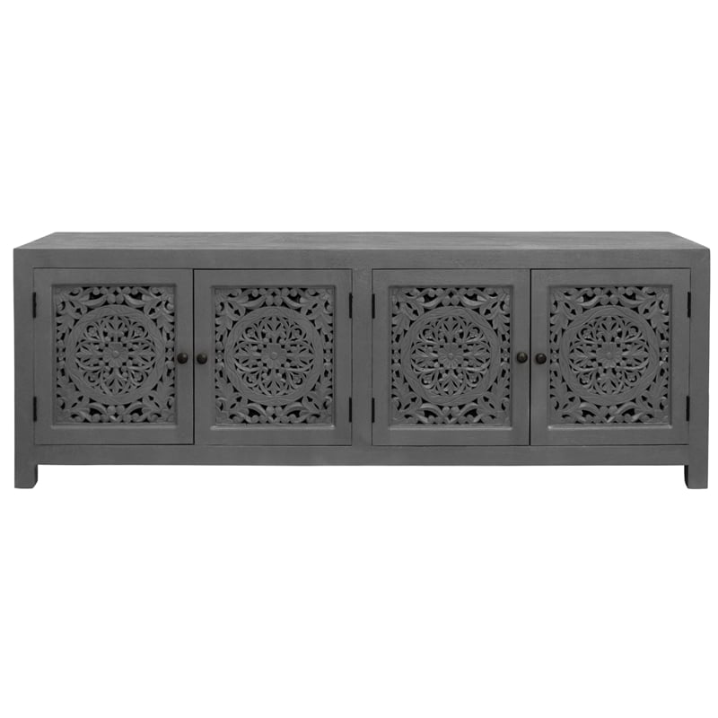 Waverly Solid Wood Media Cabinet with 4 Doors and Gray Finish