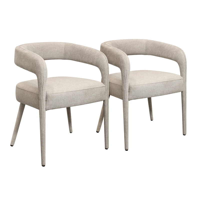 Galway 2-Piece Set of Comfy Cushioned Metal Side Chairs in Ivory Linen Fabric