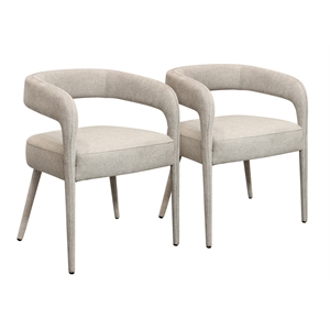 Galway 2-Piece Set of Comfy Cushioned Metal Side Chairs in Ivory Linen Fabric