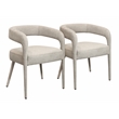 Galway 2-Piece Set of Comfy Cushioned Metal Side Chairs in Ivory Linen Fabric