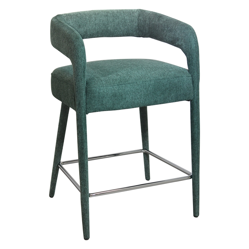 Galway Comfy Cushioned Metal Counter Chair in Teal Linen Fabric