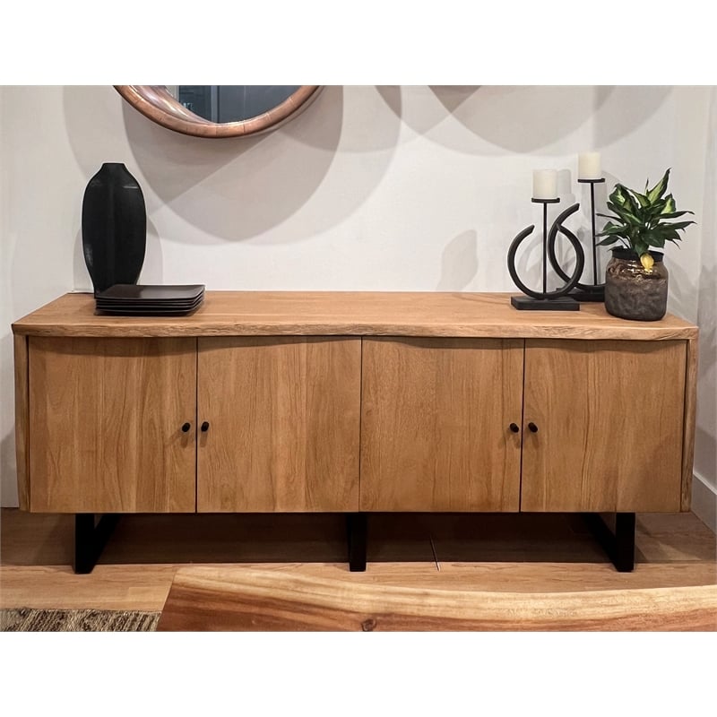 Sycamore Rustic Solid Wood Credenza Sideboard with Live Edge in a Natural Finish
