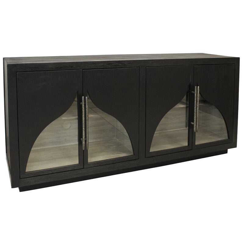 Kate 4-Door Solid Wood Sideboard with Oak Wood in a Dark Brown Finish