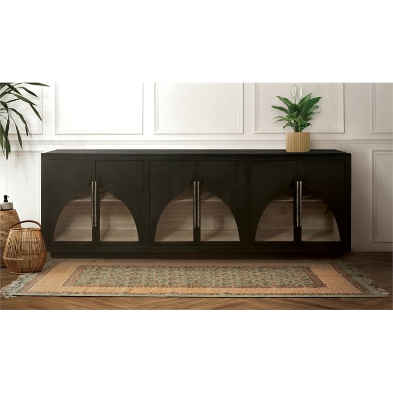 Kate 6-Door Solid Wood Sideboard with Oak Wood in a Dark Brown Finish