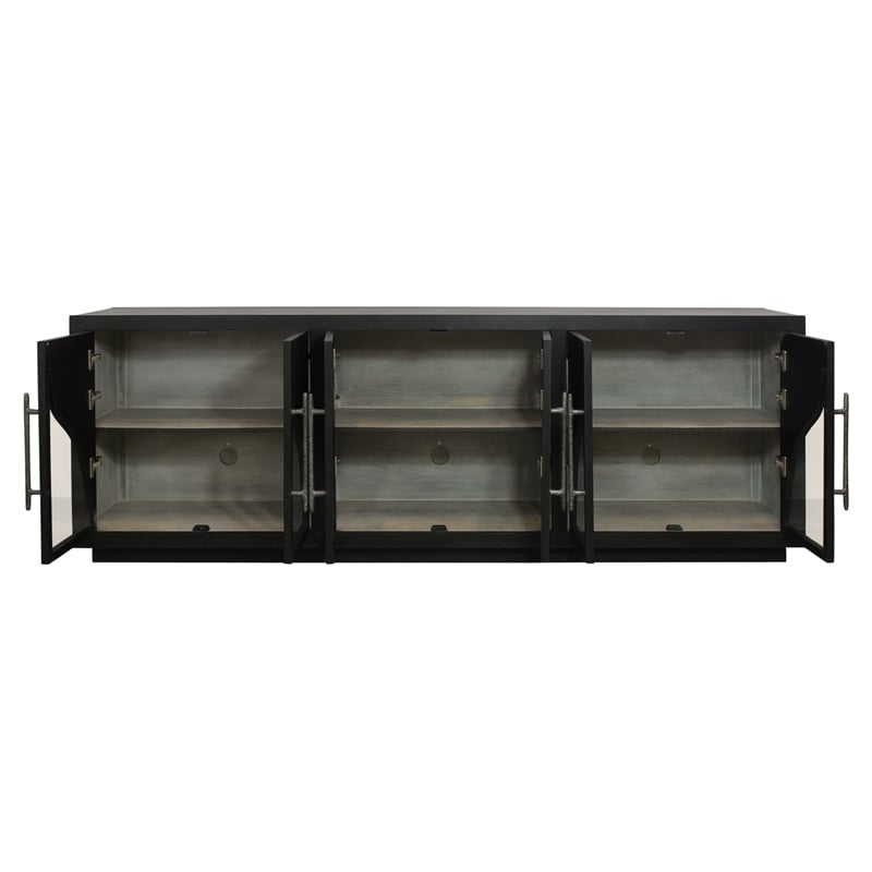 Kate 6-Door Solid Wood Sideboard with Oak Wood in a Dark Brown Finish