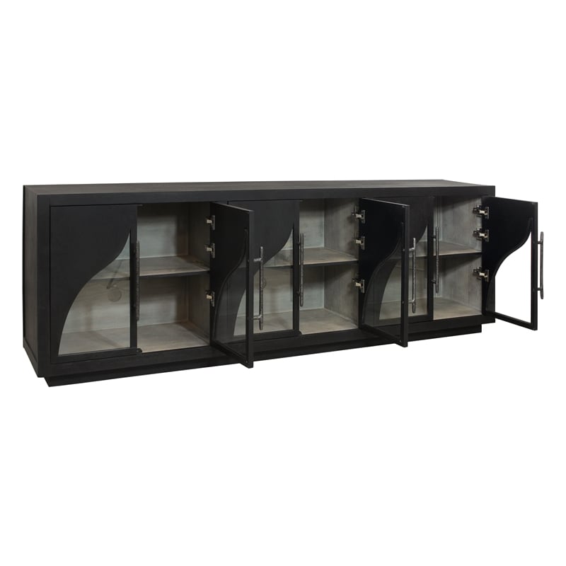 Kate 6-Door Solid Wood Sideboard with Oak Wood in a Dark Brown Finish