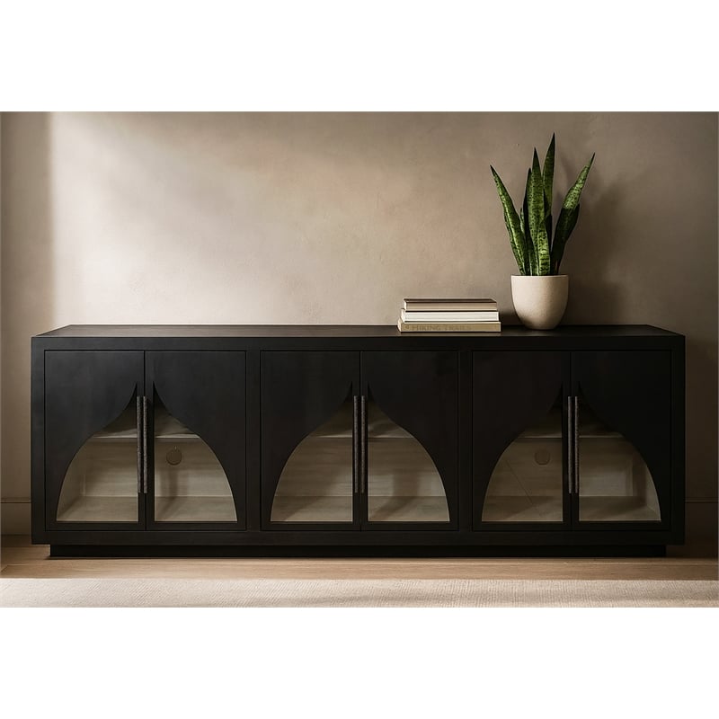 Kate 6-Door Solid Wood Sideboard with Oak Wood in a Dark Brown Finish