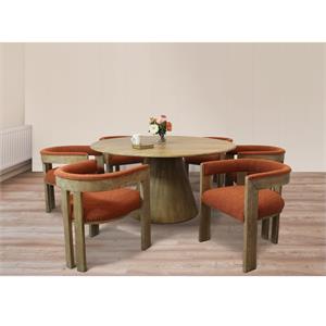 Jaden 7-Piece 60&quot Modern Dining Set with 6 Trish Rust Orange Boucle Arm Chairs