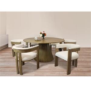 Jaden 7-Piece 60&quot Modern Dining Set with 6 Trish Ivory Boucle Arm Chairs