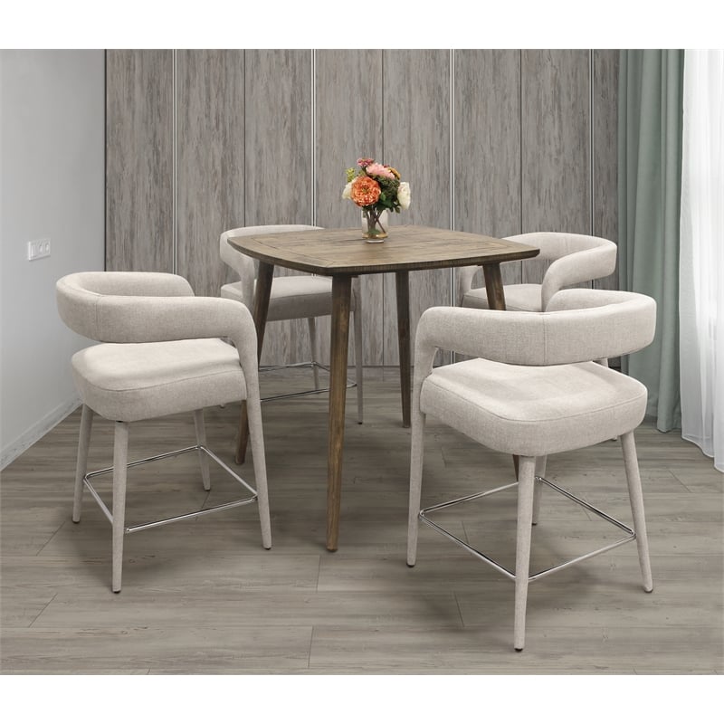 Cole 5 Piece Counter Set With Gathering Table And 4 Galway Ivory Counter Chairs