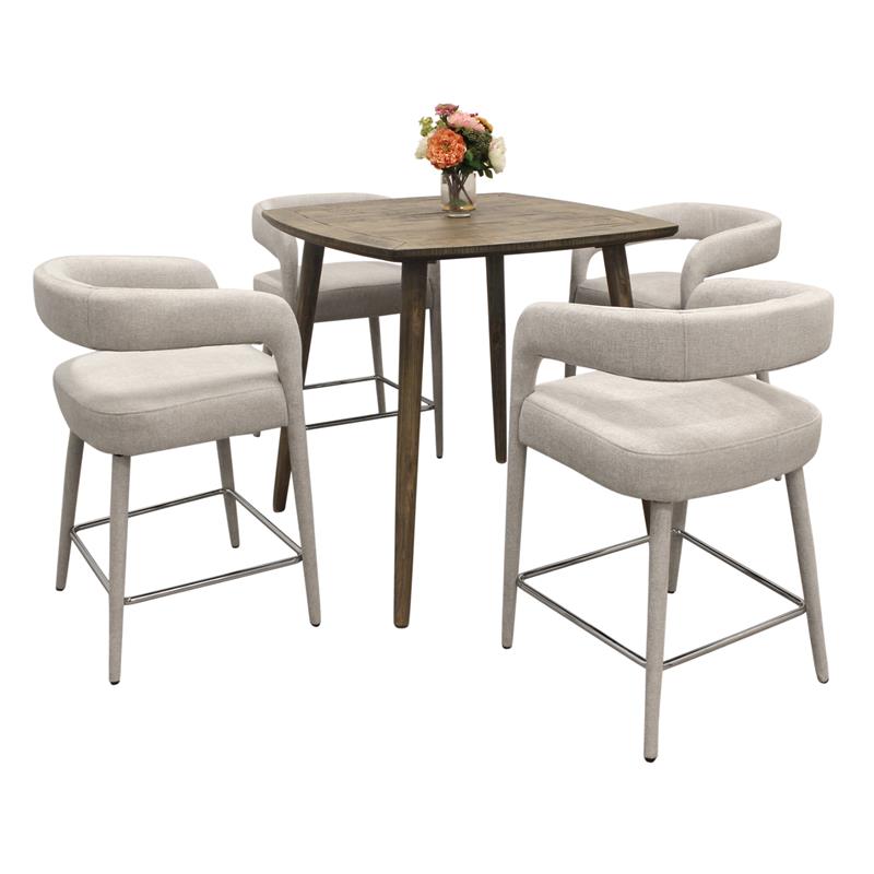 Cole 5 Piece Counter Set With Gathering Table And 4 Galway Ivory Counter Chairs