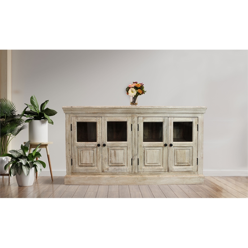 Tropez 4 Glass Door Sideboard Sand Natural Finish on Mango Wood
