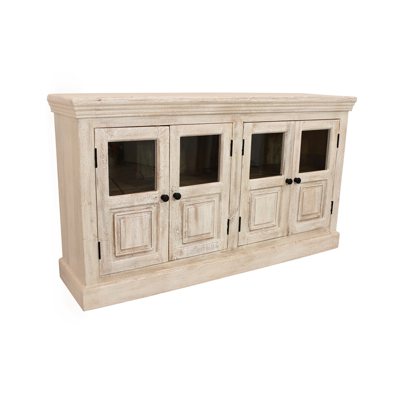 Tropez 4 Glass Door Sideboard Sand Natural Finish on Mango Wood