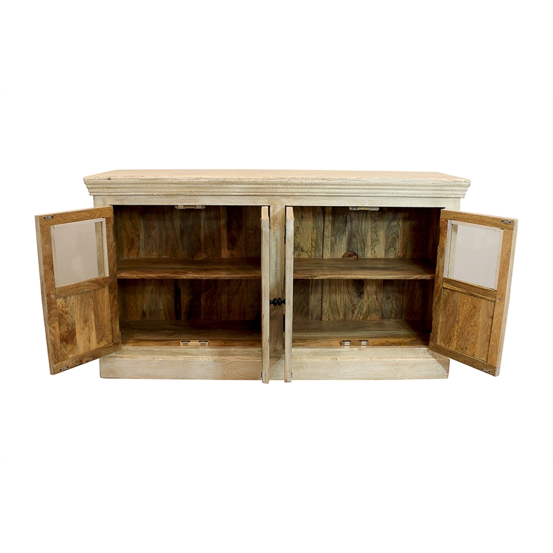 Tropez 4 Glass Door Sideboard Sand Natural Finish on Mango Wood