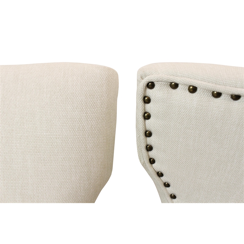 Jill Linen Fabric Side Chair Ivory with Antique Brown - Set of 2