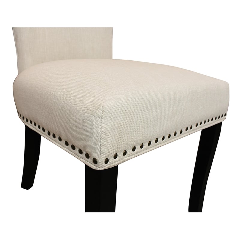 Jill Linen Fabric Side Chair Ivory with Antique Brown - Set of 2