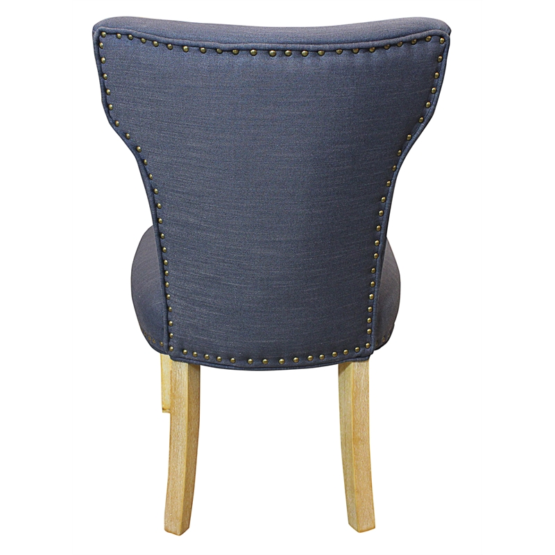 Jill Linen Fabric Side Chair Blue with Natural Legs - Set of 2