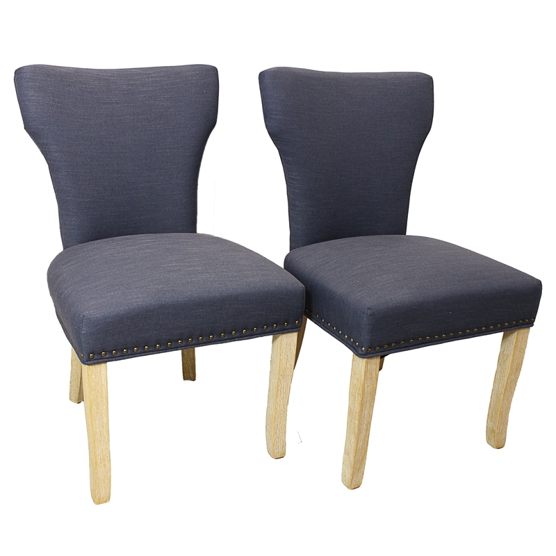 Jill Linen Fabric Side Chair Blue with Natural Legs - Set of 2