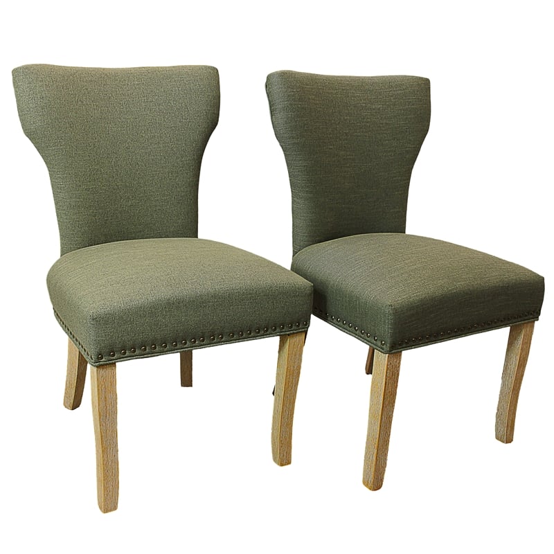 Jill Linen Fabric Side Chair Green with Natural Legs - Set of 2