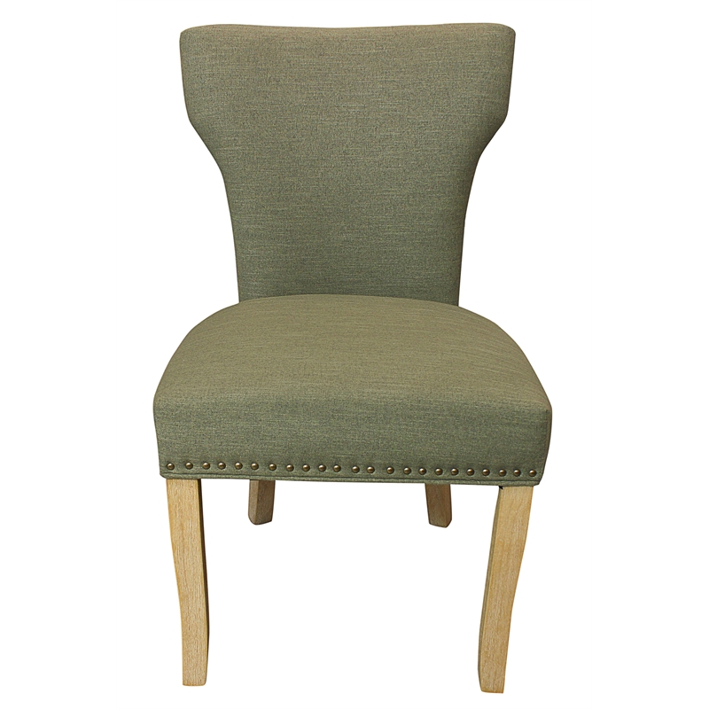 Jill Linen Fabric Side Chair Green with Natural Legs - Set of 2