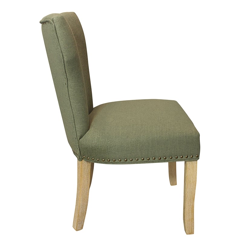 Jill Linen Fabric Side Chair Green with Natural Legs - Set of 2