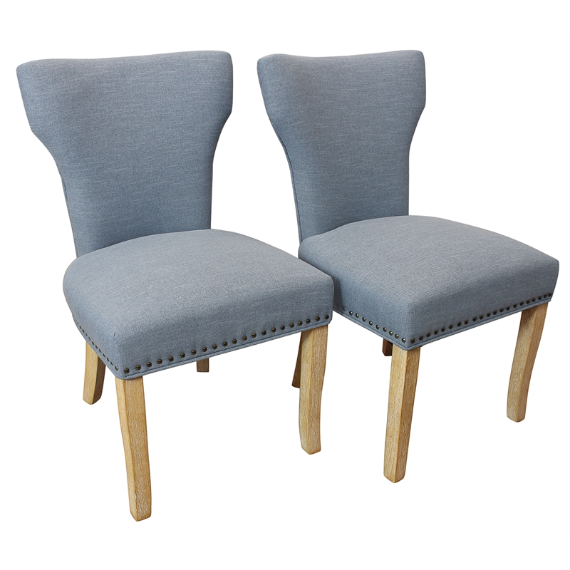 Jill Linen Fabric Side Chair Denim with Natural Legs - Set of 2