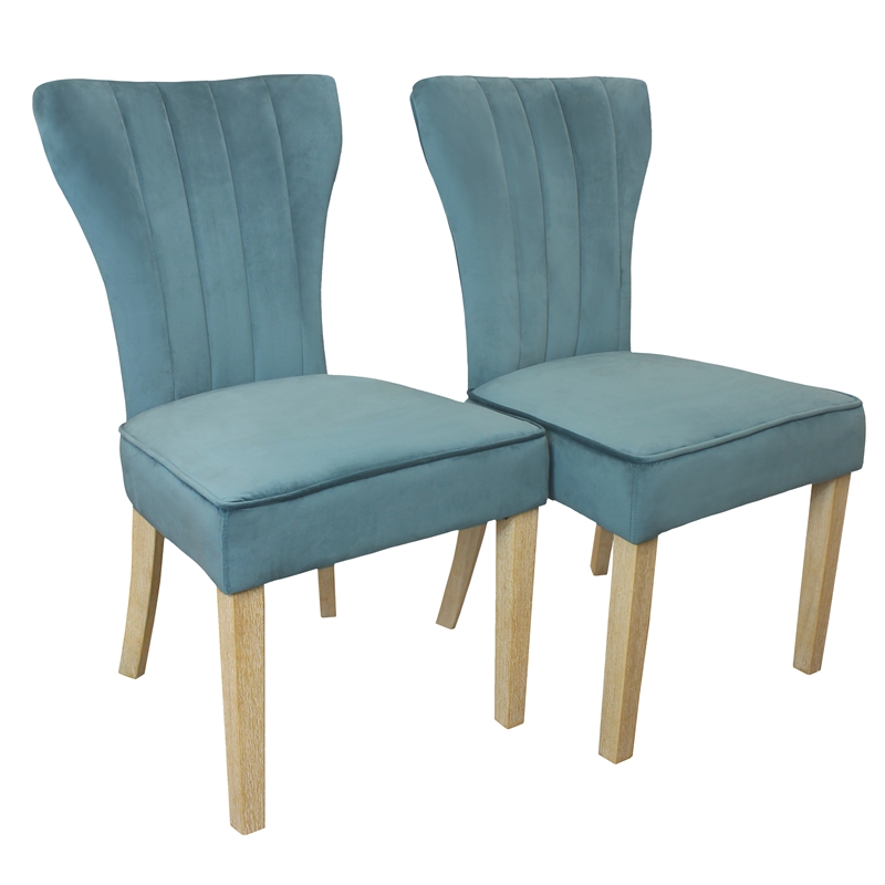 Cleo Velvet Fabric Side Chair Teal with Natural Legs - Set of 2