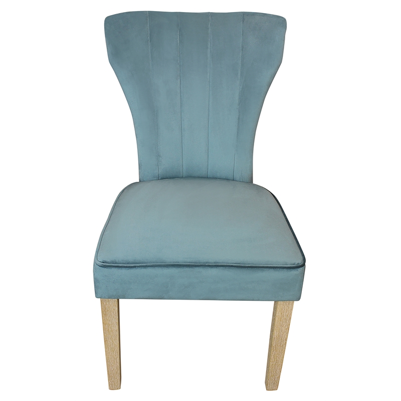 Cleo Velvet Fabric Side Chair Teal with Natural Legs - Set of 2