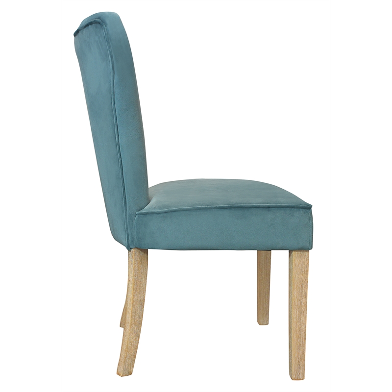 Cleo Velvet Fabric Side Chair Teal with Natural Legs - Set of 2