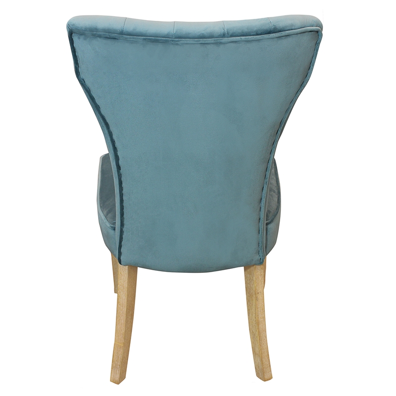 Cleo Velvet Fabric Side Chair Teal with Natural Legs - Set of 2