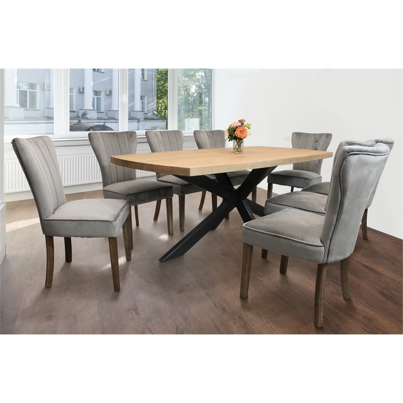 Logan 9-Piece Dining Table Set with 8 Cleo Mink Dining Chairs