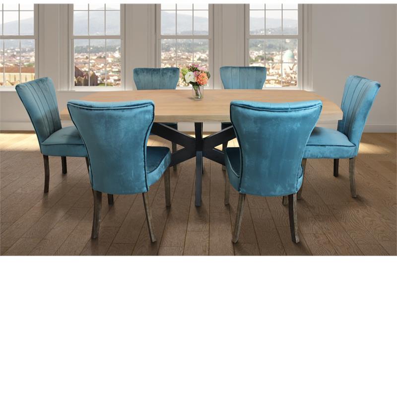 Logan 7-Piece Dining Set with 6 Cleo Teal Dining Chairs