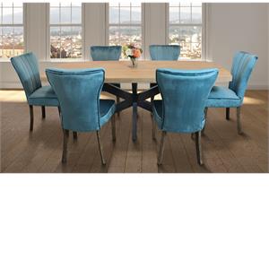 Logan 7-Piece Dining Set with 6 Cleo Teal Dining Chairs