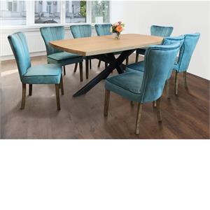 Logan 9-Piece Dining Set with 8 Cleo Teal Dining Chairs