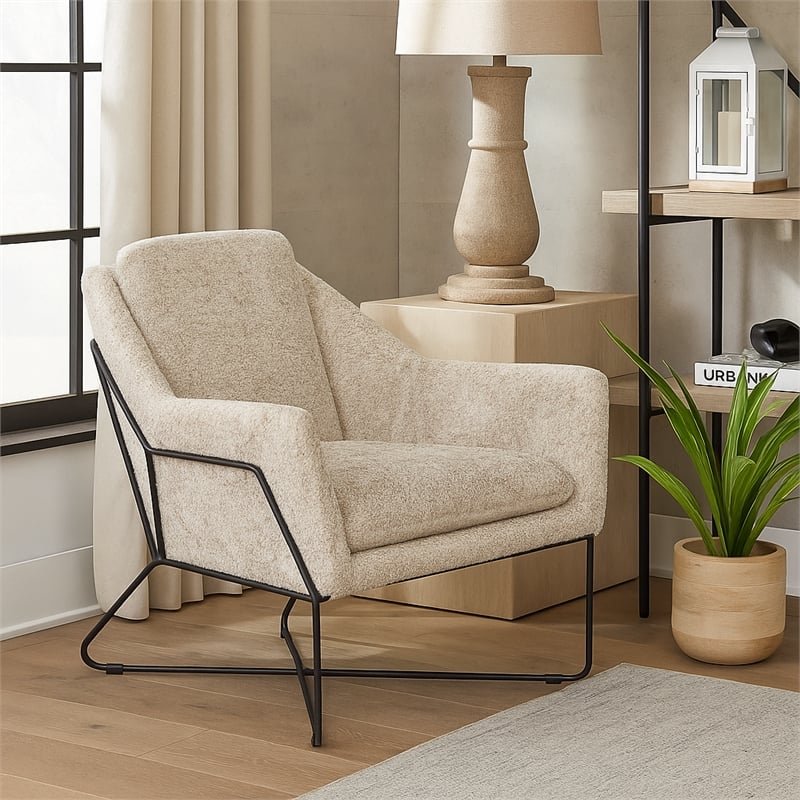 Emilia Lounge Chair in Boucle Beige Fabric with Toughened Iron Frame