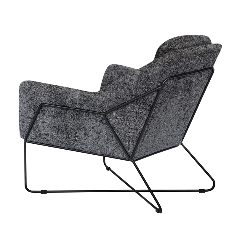 Emilia Lounge Chair in Boucle Charcoal Blue Fabric with Toughened Iron Frame