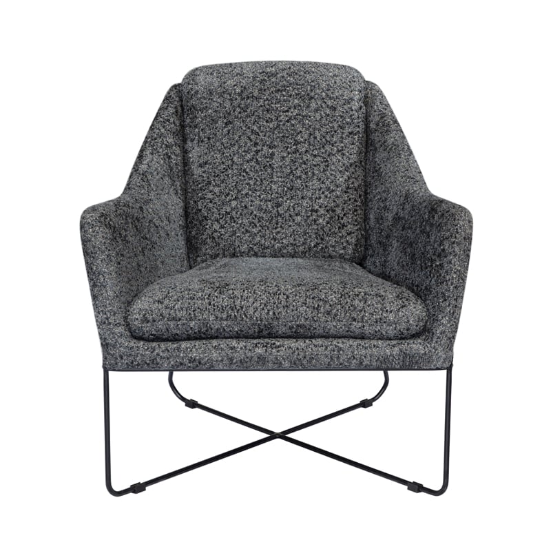 Emilia Lounge Chair in Boucle Charcoal Blue Fabric with Toughened Iron Frame