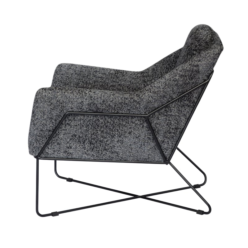 Emilia Lounge Chair in Boucle Charcoal Blue Fabric with Toughened Iron Frame