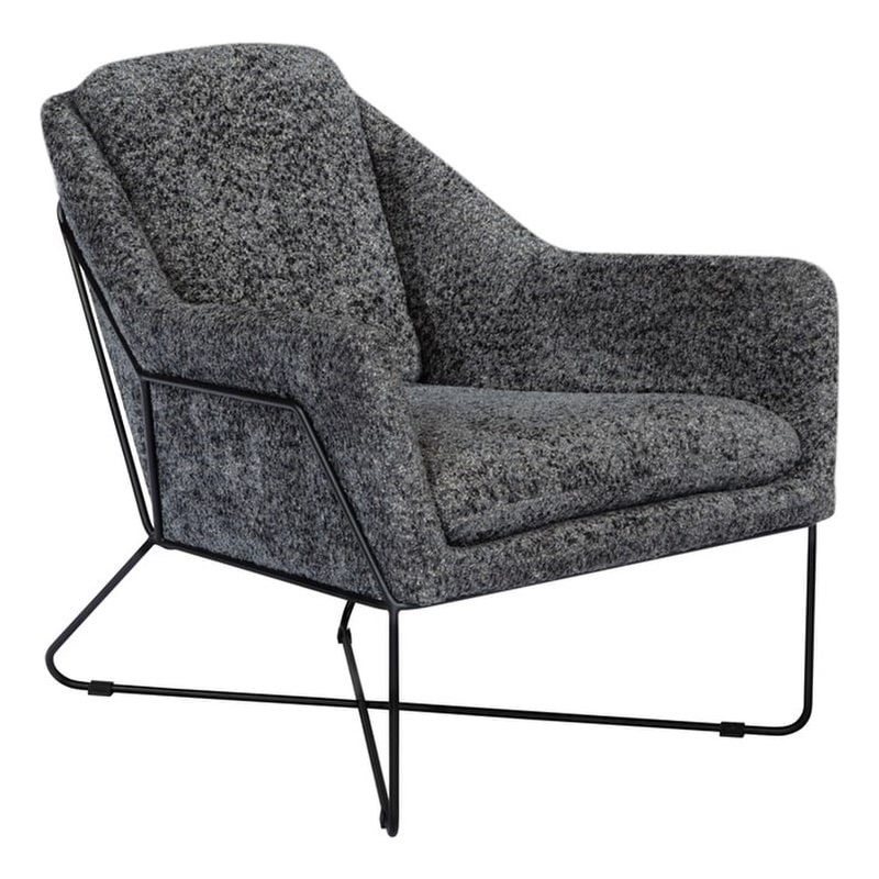 Emilia Lounge Chair in Boucle Charcoal Blue Fabric with Toughened Iron Frame