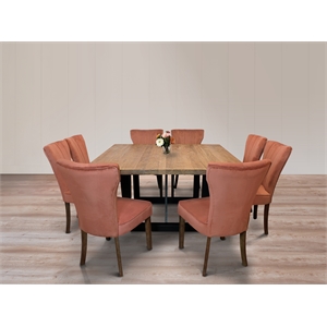Logan 9-Piece Set with 8 Cleo Solid Wood Side Chairs in Blush with Brown Legs